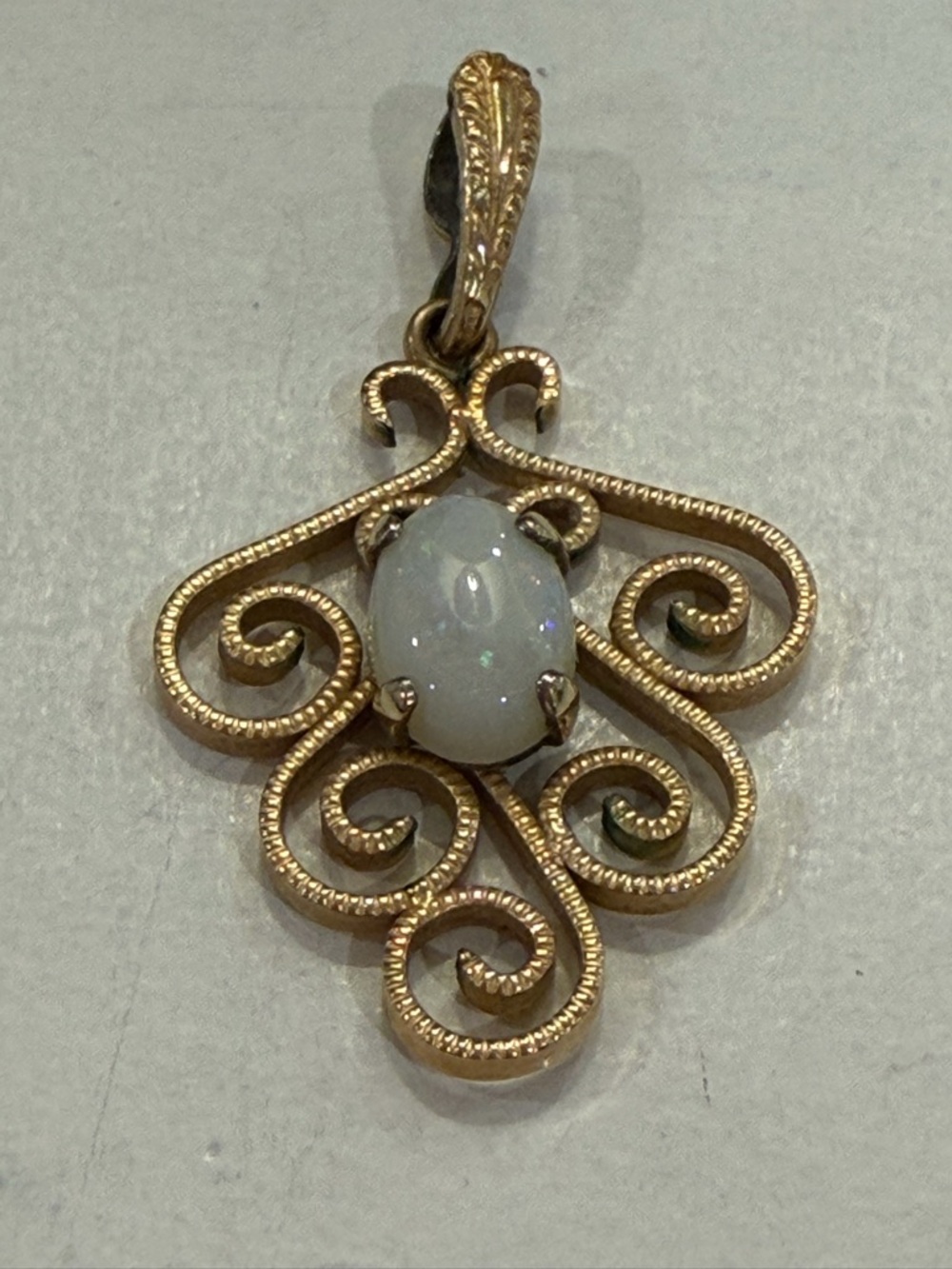 Gold-Tone Filigree Opal Pendant
